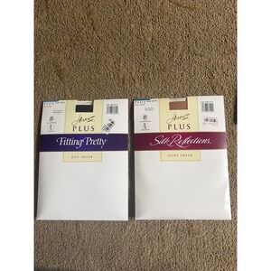 2 Hanes Plus Pantyhose Bundle Silk Reflections Nude 2+ & Fitting Pretty Black 3+